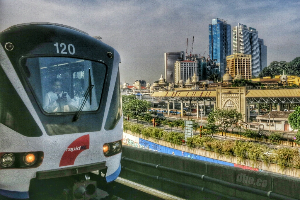 A train approaches the Pasar Seni station in Kuala Lumpur. It's easy to get around the city in this automated, driverless transit system.